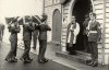 The coffin of Padre Gerard Weston is carried into the Church of Saint Michael and Saint Sebastian for a requiem mass service, 26 February 1972.